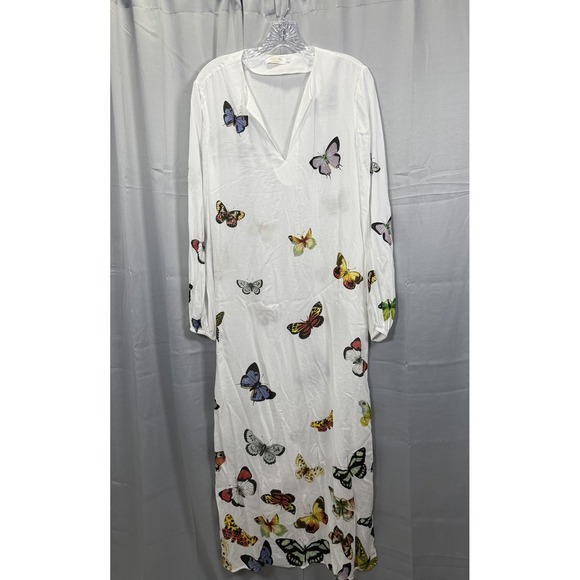 Johnny Was Dress Womens Medium Butterfly Print Long Sleeve Boho Caftan Lounge - Picture 1 of 6